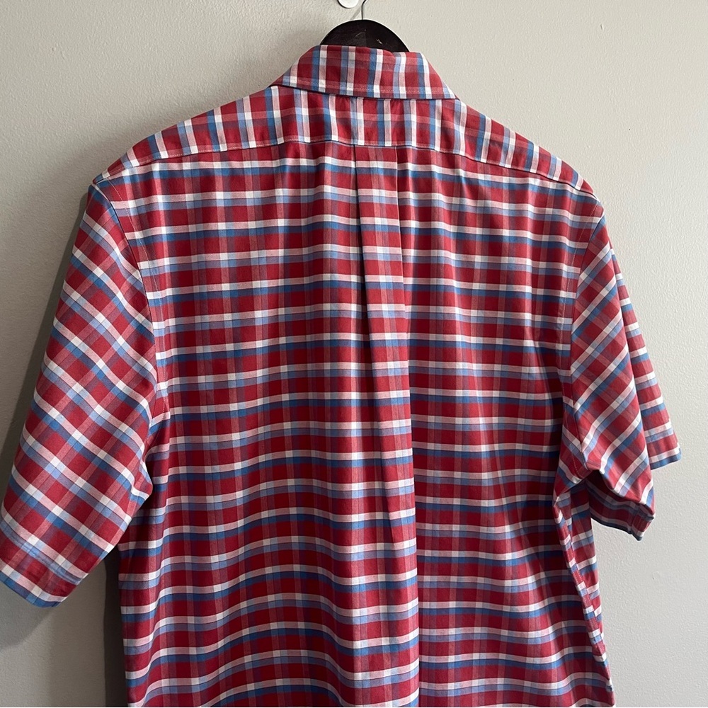 Brooks Brothers Men's XL Red White & Blue Check Plaid Button Down Short Sleeve - Picture 5 of 8